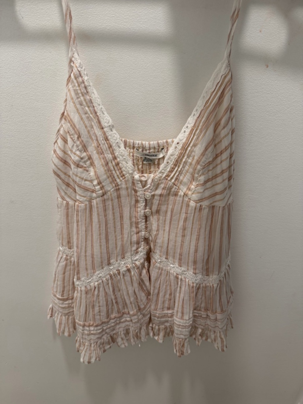 Urban Outfitters Pink and Ivory Striped Lace-Trim Cami